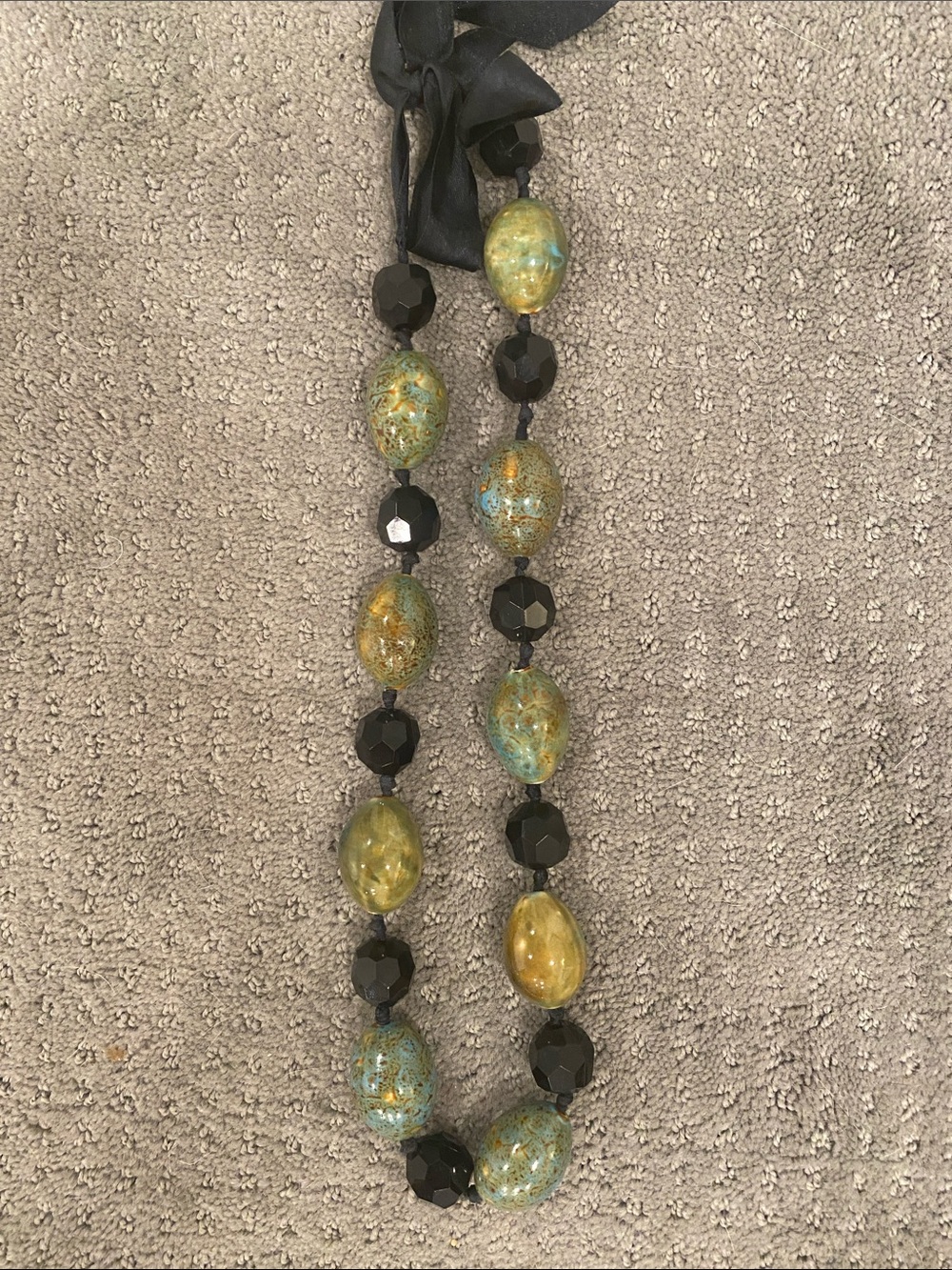 Ceramic green and black bead necklace